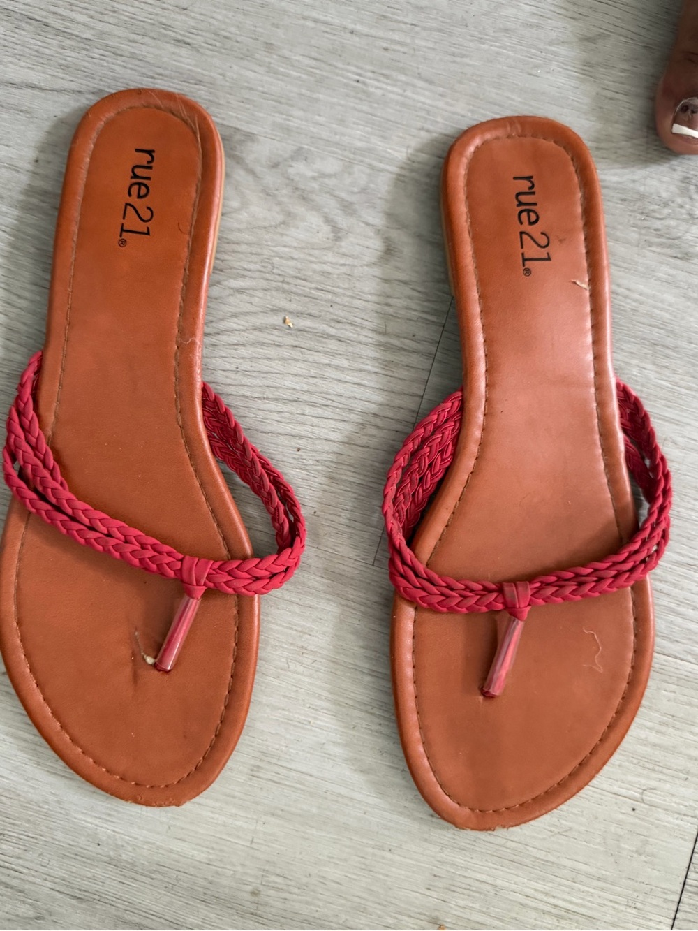 Rue21 Red Braided Toe-Post Sandals